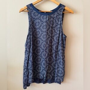Blue Print Nape Tie Tank Blouse